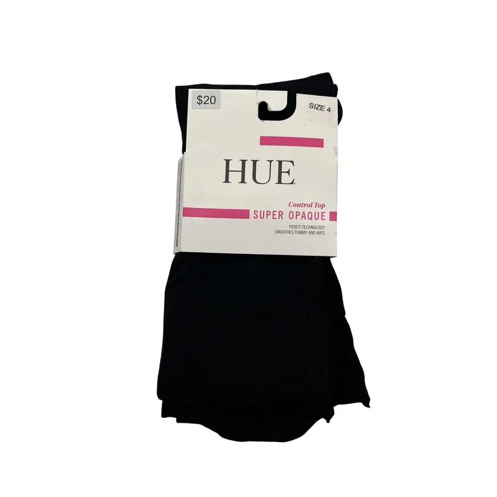 HUE Tights Womens Size 4 Black Super Opaque Control Top U6638 Perfit Technology